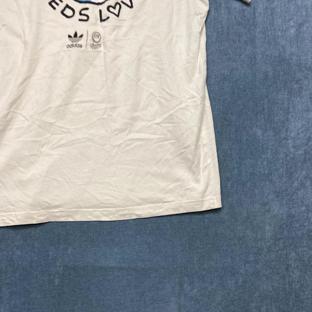 Adidas T-Shirt Mens Large Beige The World Needs Love Graphic Casual Outdoor Tee